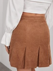 SHEIN High Waist Fold Pleated Skirt - Brown - View 2