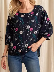 EMERY ROSE Blusa con estampado floral y hombros caídos
