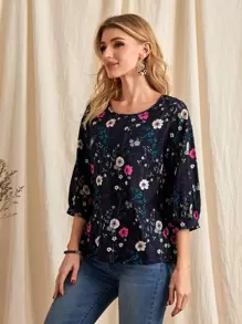 EMERY ROSE Blusa con estampado floral y hombros caídos