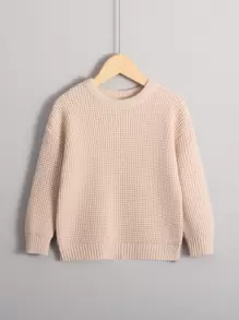 男小童素色落肩袖套頭毛衣 - 杏色 - 查看 1