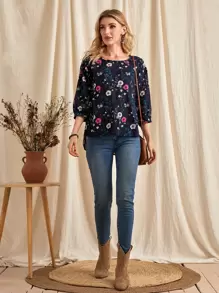 EMERY ROSE Blusa con estampado floral y hombros caídos