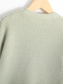 SHEIN Young Girl Drop Shoulder Sweater - Green - View 3