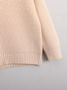 男小童素色落肩袖套頭毛衣 - 杏色 - 查看 3