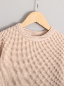 男小童素色落肩袖套頭毛衣 - 杏色 - 查看 5