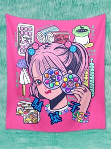 azu Anime Cartoon Graphic Tapestry - Multicolor - View 1