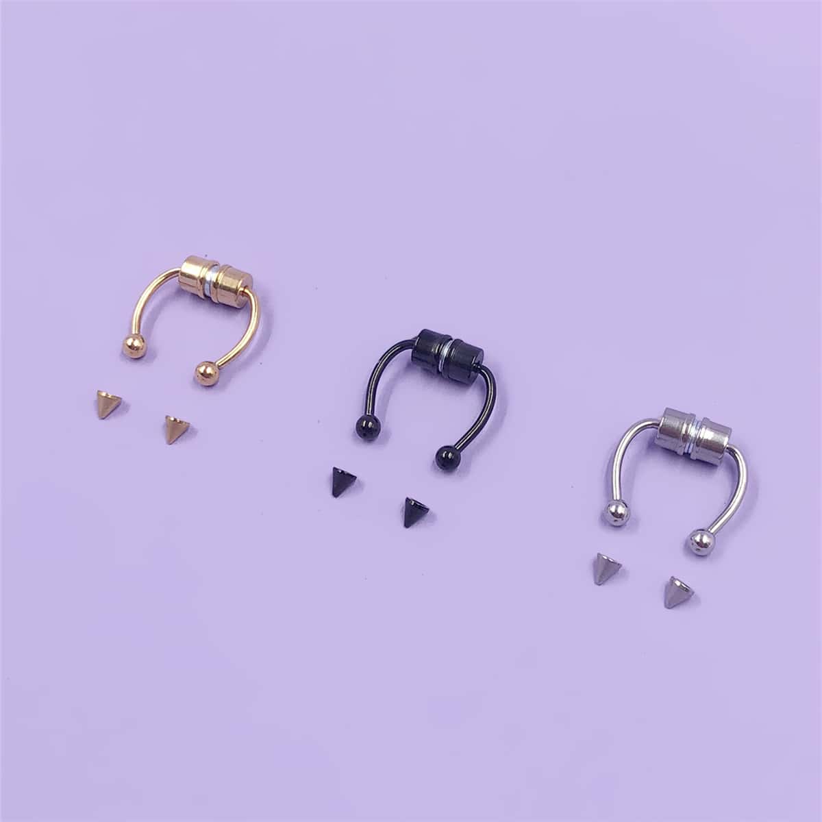 

3pcs Magnetic Nose Ring, Multicolor