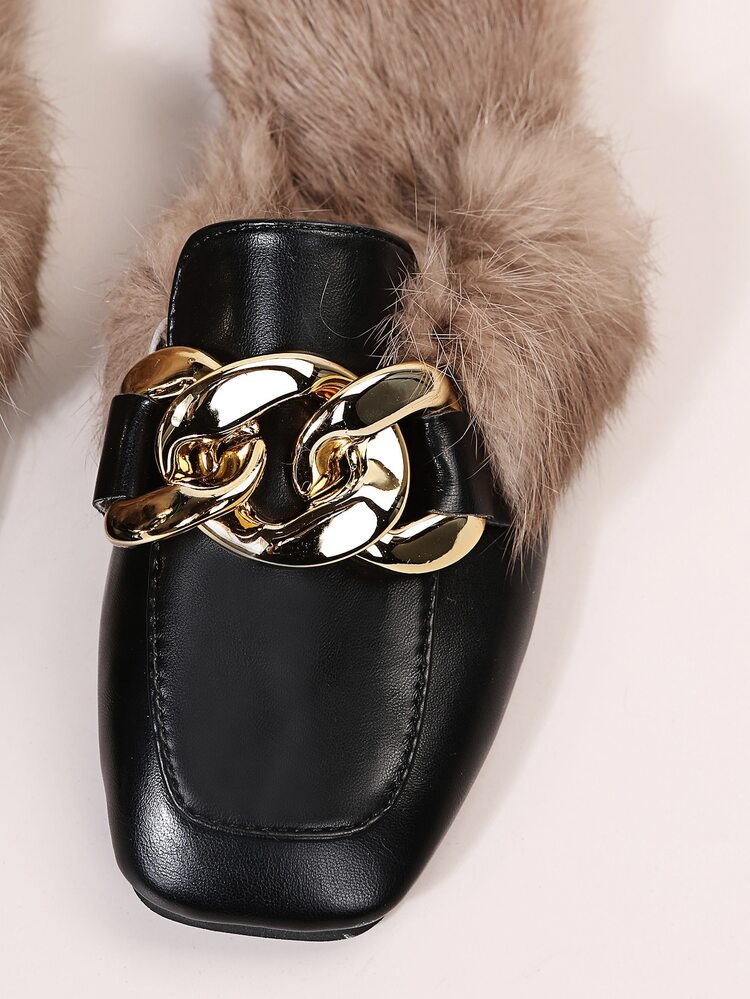 Mules phẳng Trang trí chuỗi 	
Fuzzy Thiết kế - màu đen - Xem 6