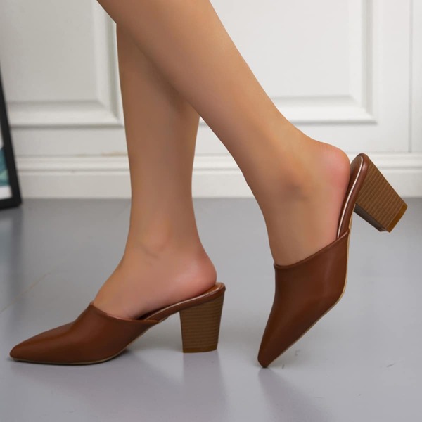 

Minimalist Point Toe Chunky Mules, Brown