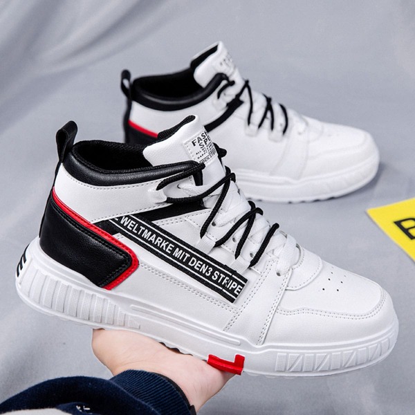 

Men Letter Tape Decor Lace-up Skate Shoes, Red and white