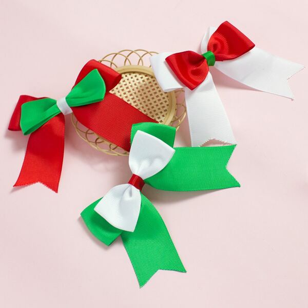 

3pcs Toddler Girls Christmas Bow Decor Hair Clip, Multicolor