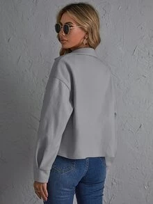 SHEIN Essnce Abrigo con bolsillo con solapa de hombros caídos con botón delantero - Gris Claro - Ver 2