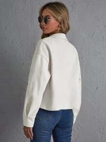 SHEIN Essnce Abrigo con bolsillo con solapa de hombros caídos con botón delantero - Blanco - Ver 2