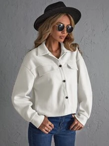 SHEIN Essnce Abrigo con bolsillo con solapa de hombros caídos con botón delantero - Blanco - Ver 3