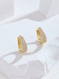 Hihho Rhinestone Decor Hoop Earrings