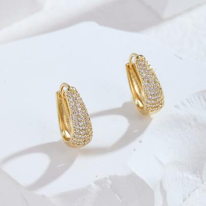 Hihho Rhinestone Decor Hoop Earrings