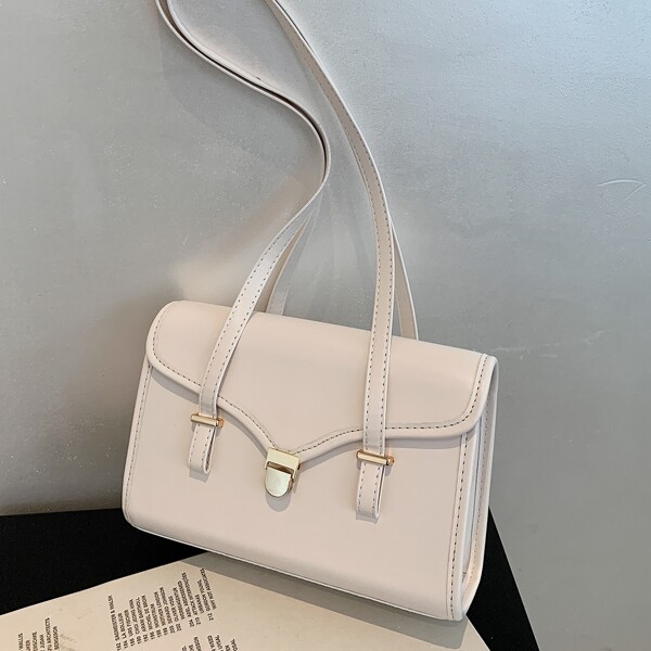 

Metal Lock Flap Square Bag, White