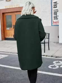 Double Breasted Lapel Collar Teddy Coat - Dark Green - View 2