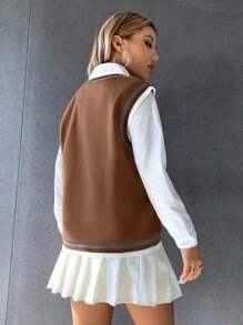 SHEIN Unity Patched Detail Striped Trim Tank Top Without Blouse Graphic Tees Women Tops - Mocha Brown - View 2