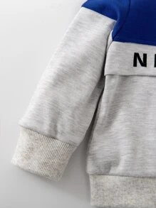 男嬰字母圖案半拉鏈拼接面衛衣和衛褲 - 彩色 - 查看 3