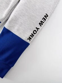 男嬰字母圖案半拉鏈拼接面衛衣和衛褲 - 彩色 - 查看 4