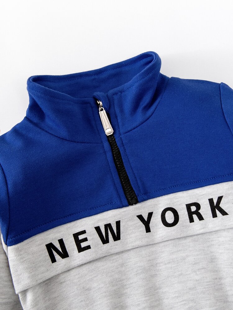 男嬰字母圖案半拉鏈拼接面衛衣和衛褲 - 彩色 - 查看 5