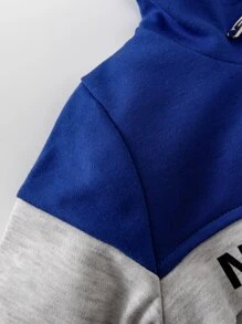 男嬰字母圖案半拉鏈拼接面衛衣和衛褲 - 彩色 - 查看 6