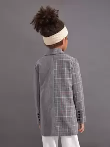 SHEIN Girls Plaid Double Breasted Coat - Grey - View 2