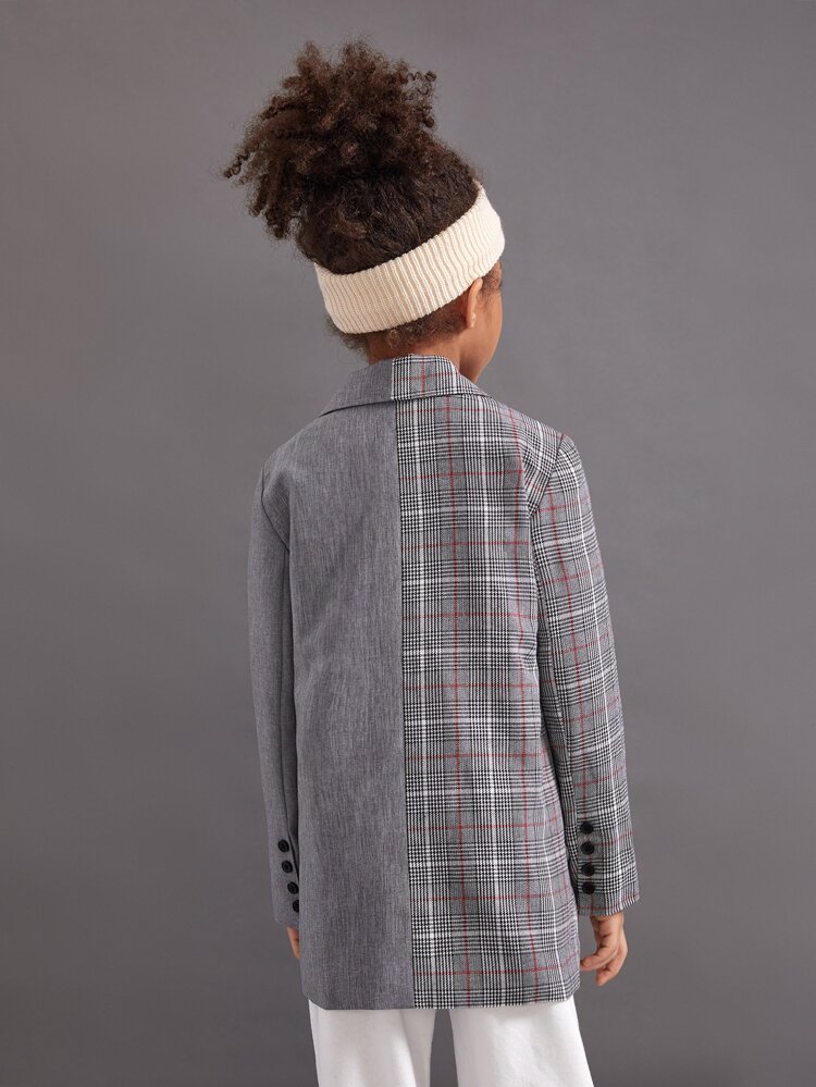 Girls Plaid Double Breasted Coat