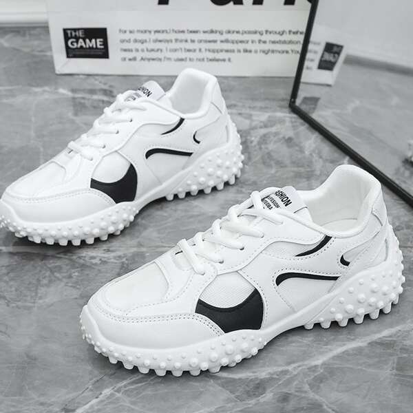 

Colorblock Letter Graphic Lace-up Front Running Shoes, White
