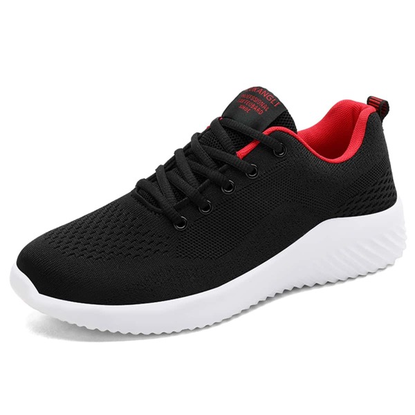 

Men Lace-up Front Knit Sneakers, Black and white