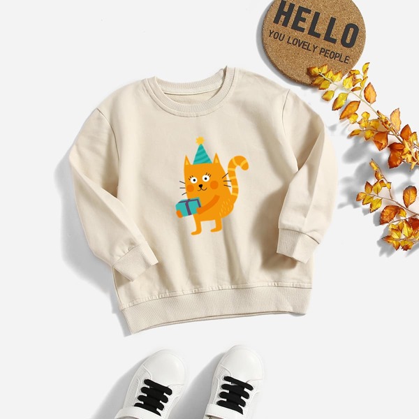 

для девочек Пуловер рождественский подарок & с принтом кошки, Aбрикосовый