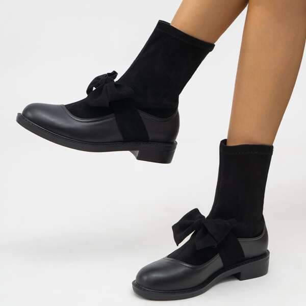 

Bow Decor Slip On Sock Boots, Black