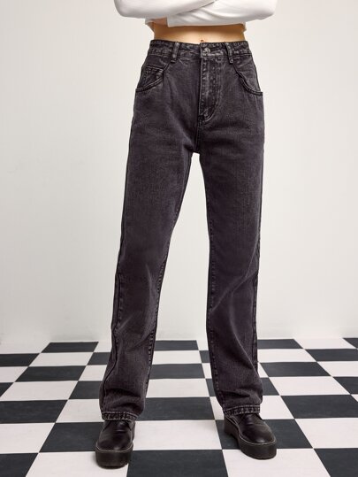 Boyfriend Jeans mit hoher Taille und Snow-Wash