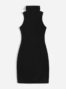 SHEIN Essnce Vestido cuello alto tejido de canalé - Negro - Ver 2