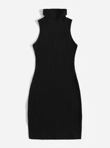 SHEIN Essnce Vestido cuello alto tejido de canalé - Negro - Ver 4