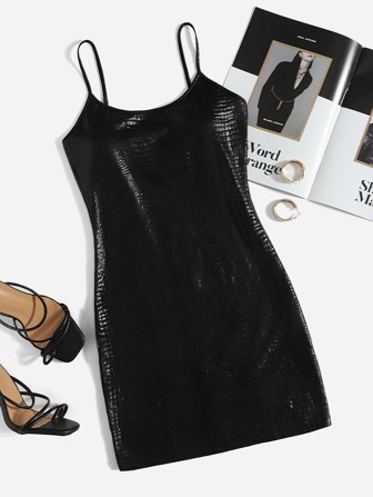 SHEIN Privé PU 皮革吊带连衣裙