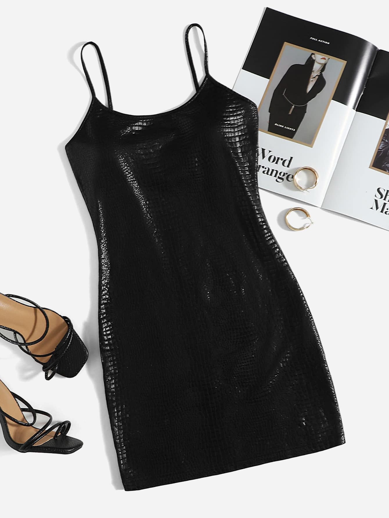 SHEIN Privé PU Leather Cami Dress - Black - View 1