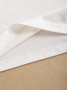 INAWLY Áo hai dây Gân đan màu trơn Cơ bản - trắng - Xem 7