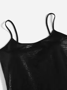 SHEIN Privé PU Leather Cami Dress - Black - View 3