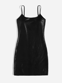 SHEIN Privé PU Leather Cami Dress - Black - View 4
