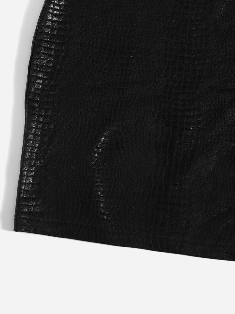 SHEIN Privé PU Leather Cami Dress - Black - View 5