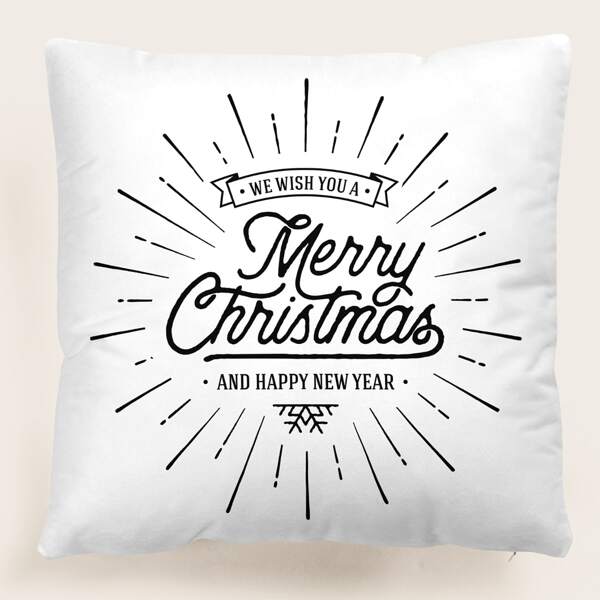 

Christmas Slogan Graphic Cushion Cover Without Filler, Black and white