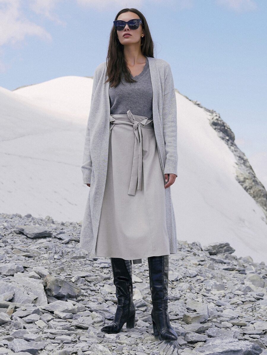 MOTF PREMIUM CASHMERE BLEND BELTED CARDIGAN - Light Grey - View 1