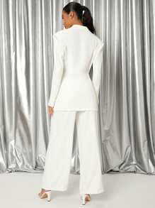 SHEIN Privé Bộ âu phục nữ Nút phía trước màu trơn Thanh lịch - trắng - Xem 3