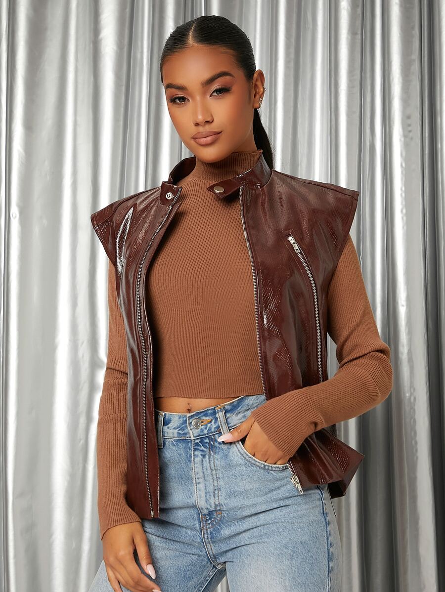 SHEIN BAE Áo khoác nữ - Màu nâu Sô-cô-la - Xem 1