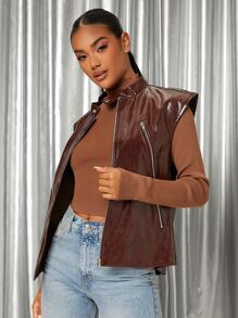 SHEIN BAE Áo khoác nữ - Màu nâu Sô-cô-la - Xem 5