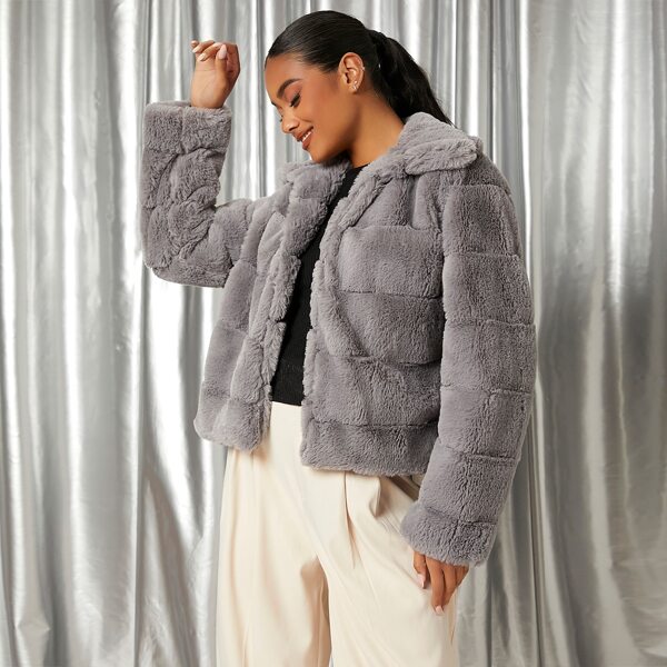 

Open Front Fuzzy Coat, Grey