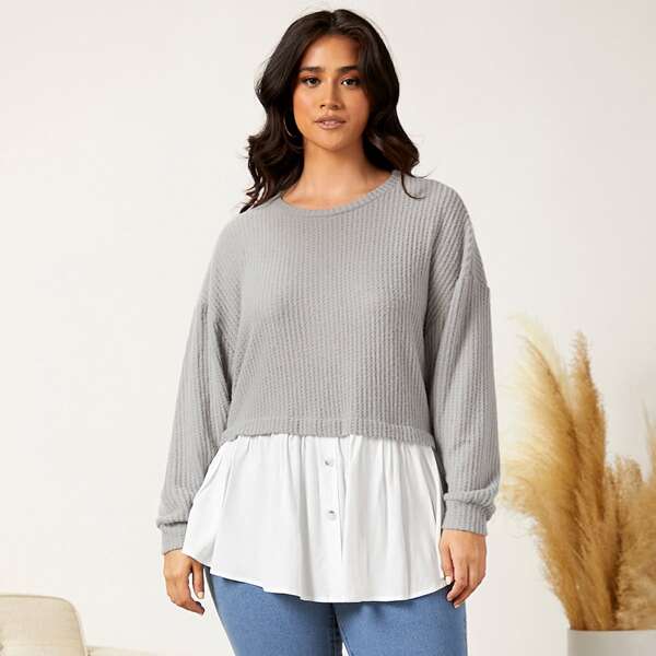 

Plus Waffle Knit Drop Shoulder Tee, Multicolor
