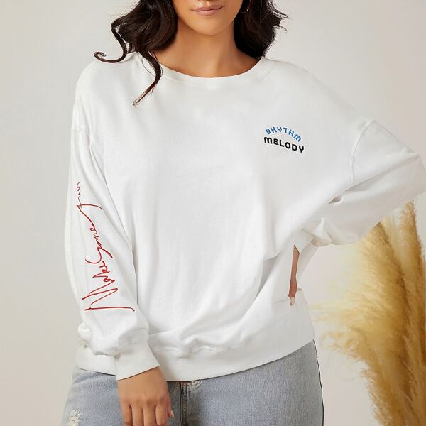 

Plus Drop Shoulder Letter Graphic Sweatshirt, White