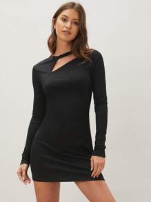 SHEIN Cut-Out Bodycon Dress - Black - View 1